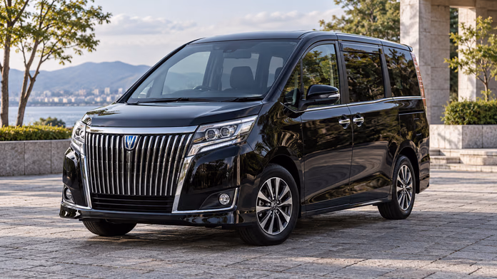 Toyota Esquire на парковке; синтетическая редакционная иллюстрация.