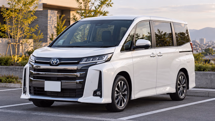 Белая Toyota Noah на парковке; синтетическая редакционная иллюстрация.