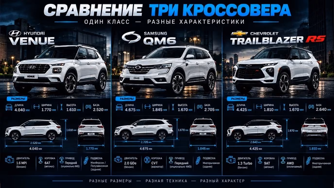 Три кроссовера из Кореи от 1,9 до 2,9 млн ₽: Venue, QM6 или Trailblazer AWD